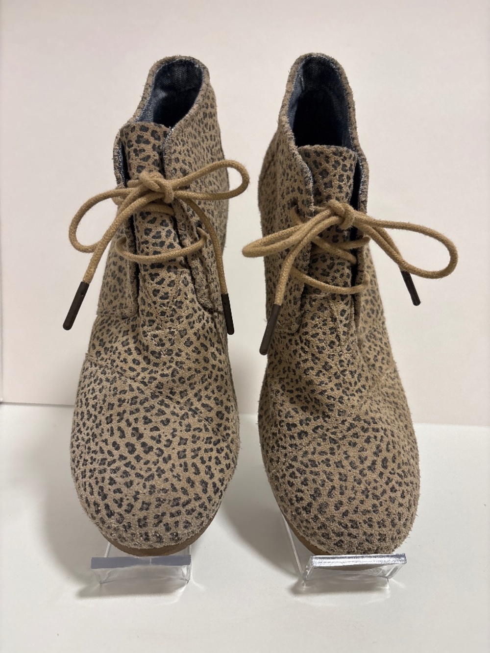 Toms Suede Leopard Print Heeled Booties Wedge Heel